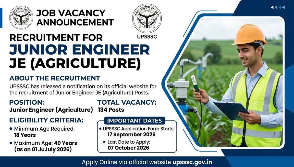 UPSSSC Junior Engineer JE (Agriculture) Recruitment 2026